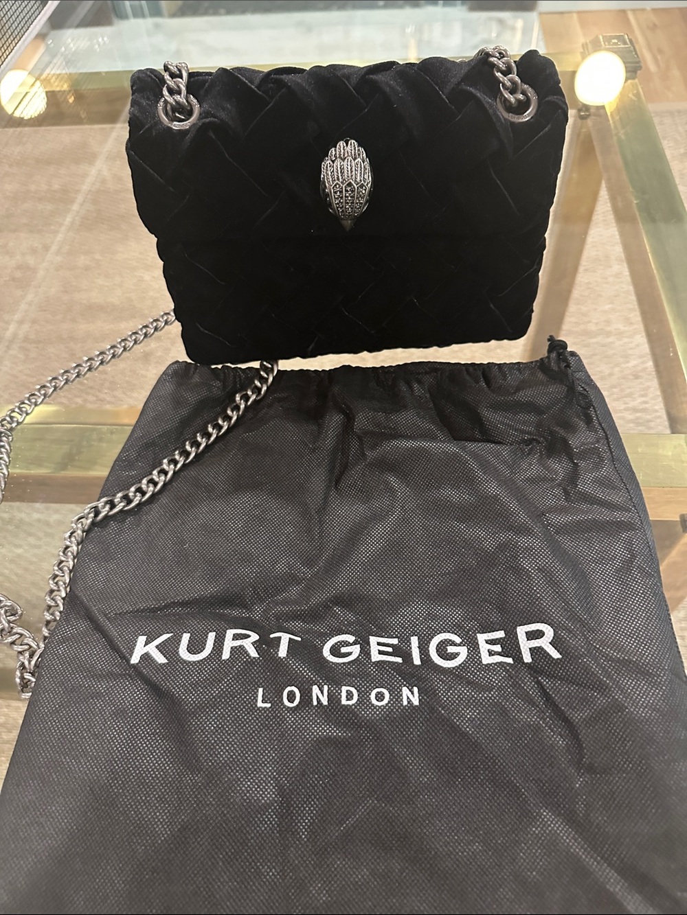 NWOT Kurt Geiger Black Quilted Velvet Handbag